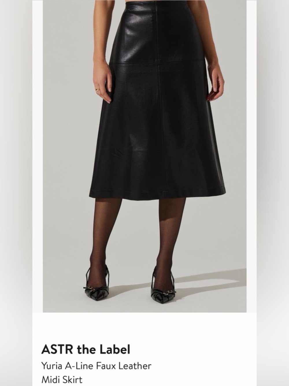 ASTR Yuri Black A-Line Faux Leather Midi Skirt
